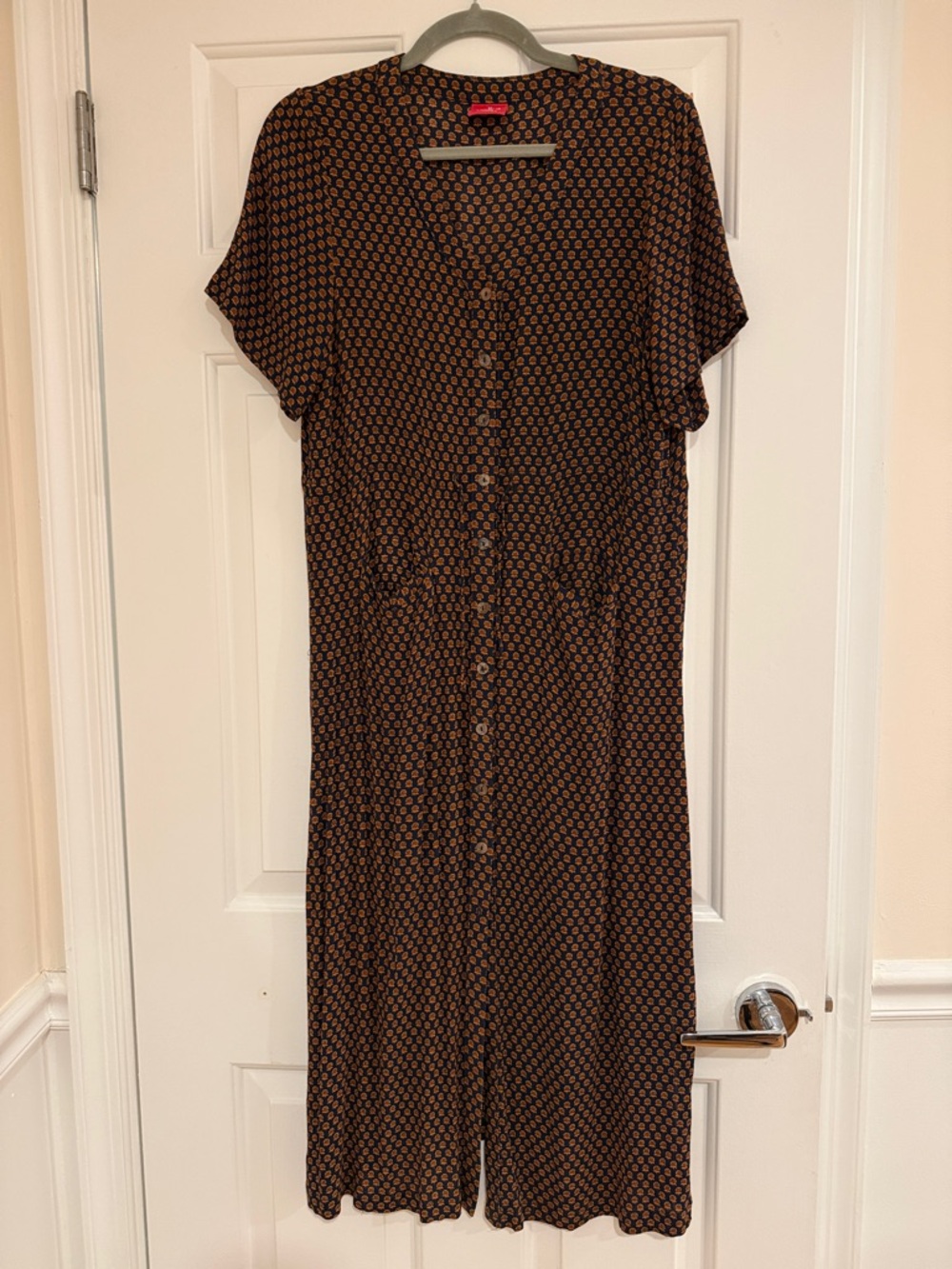 Women's Brown Printed Button-Front Dress